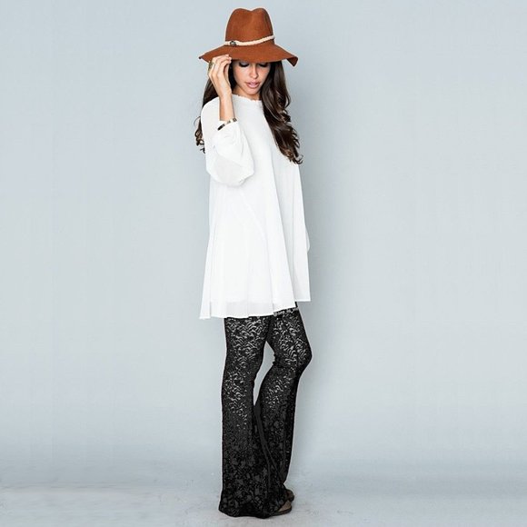 Show Me Your MuMu Pants - Show Me Your Mumu Bam Bam Bells Stretch Flare Pant in Black Tapestry Lace